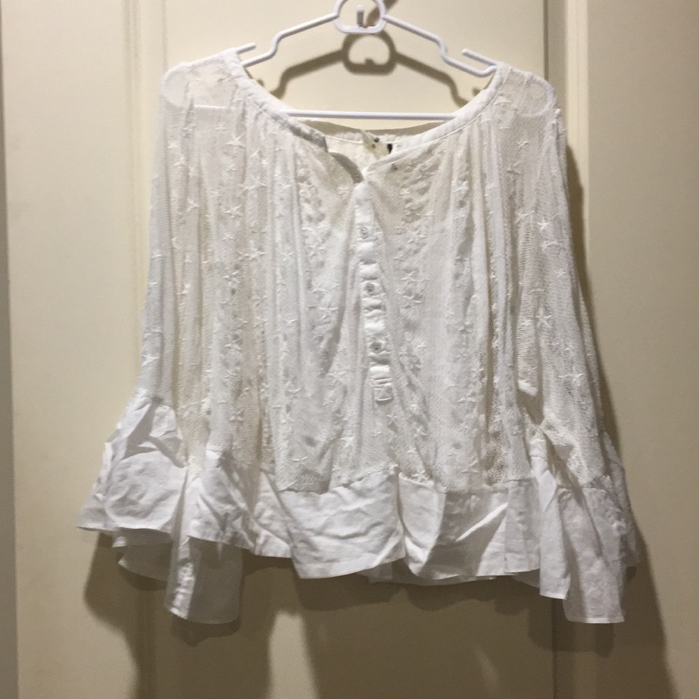 ANTHROPOLOGIE AKEMI+KIM Boho artsy crochet wide trumpet sleeve top w/cami SP